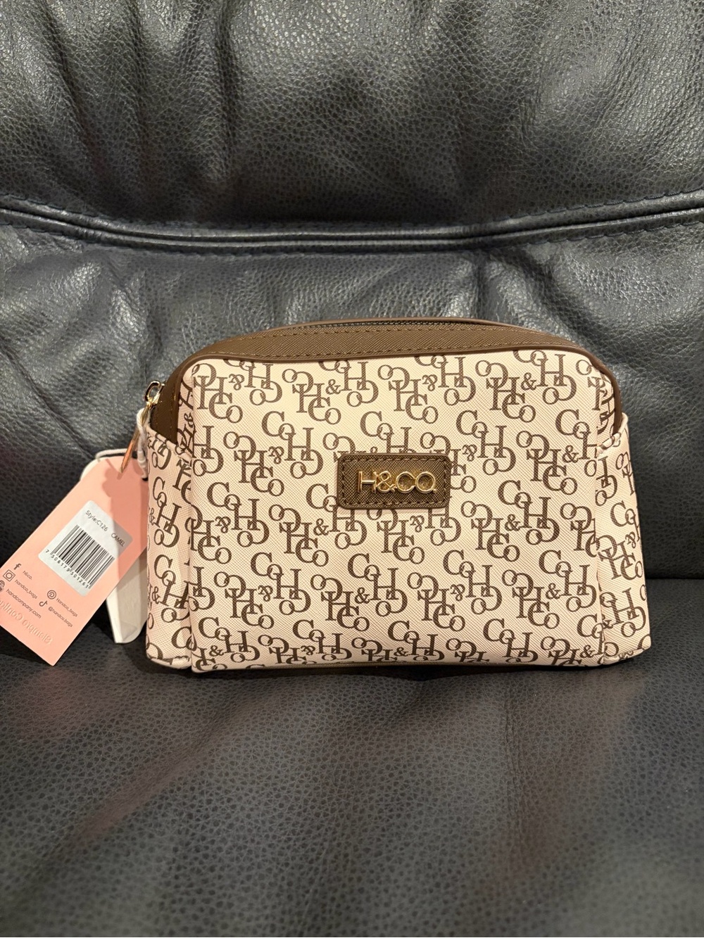 Logo Cream and Brown Cosmetic Pouch